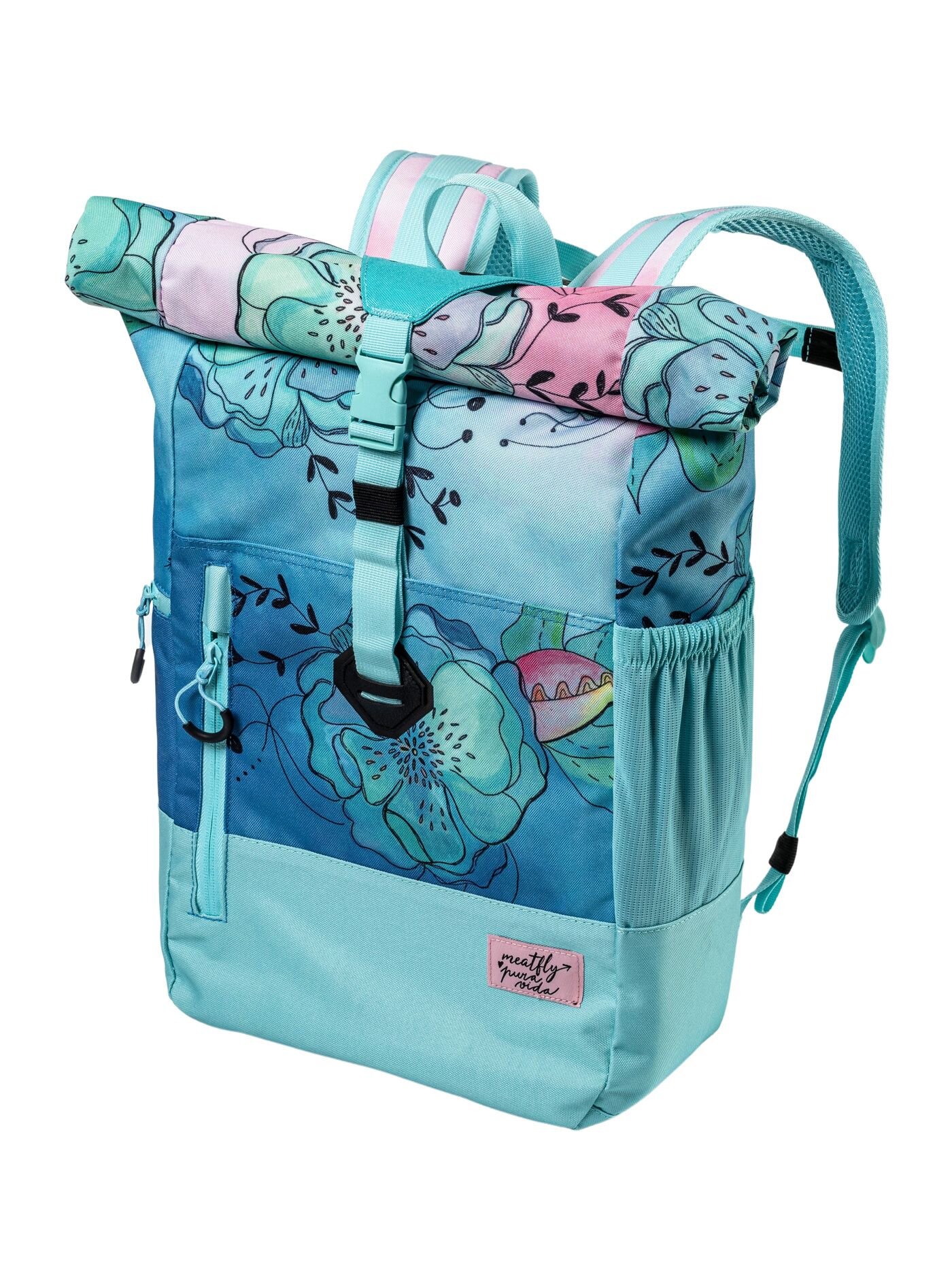 Levně Meatfly batoh X Pura Vida Holler Mint Flowers 28 L | Modrá | Objem 28 L