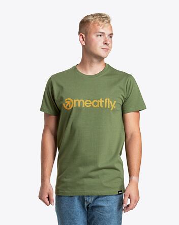 Pánské tričko Meatfly Striped Logo, Olive