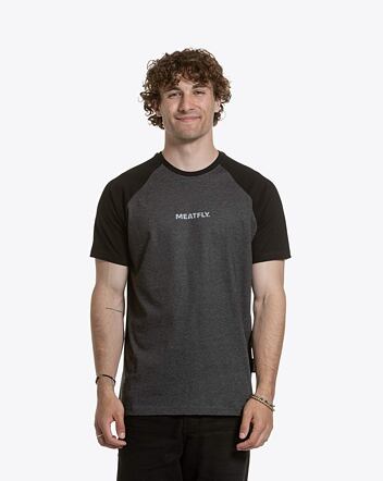 Pánské tričko Meatfly Ozzy Raglan, Charcoal Heather / Black