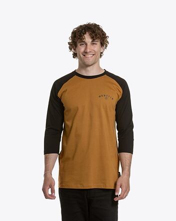 Pánské tričko s dlouhým rukávem Meatfly Kennedy Raglan, Gold Brown  /  Black