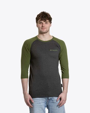 Pánské tričko s dlouhým rukávem Meatfly Reagan Raglan, Olive  /  Charcoal Heather