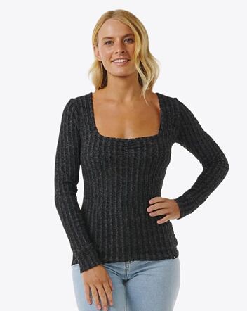 Dámské tričko Rip Curl Open Neck Cosy Ls, Black Marle