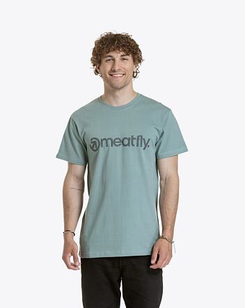 Pánské tričko Meatfly Striped Logo, Dusty Mint