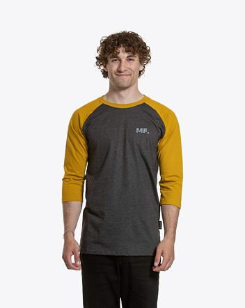 Pánské tričko s dlouhým rukávem Meatfly Kennedy Raglan, Charcoal Heather  /  Mustard