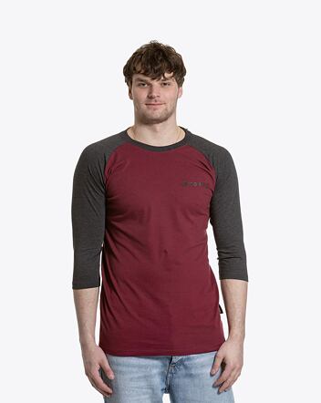 Pánské tričko s dlouhým rukávem Meatfly Reagan Raglan, Dark Wine  /  Charcoal Heather