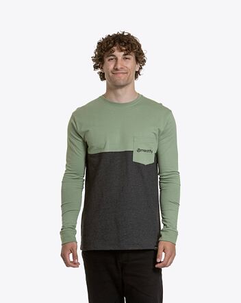 Pánské tričko s dlouhým rukávem Meatfly Harvey, Basil  /  Charcoal Heather