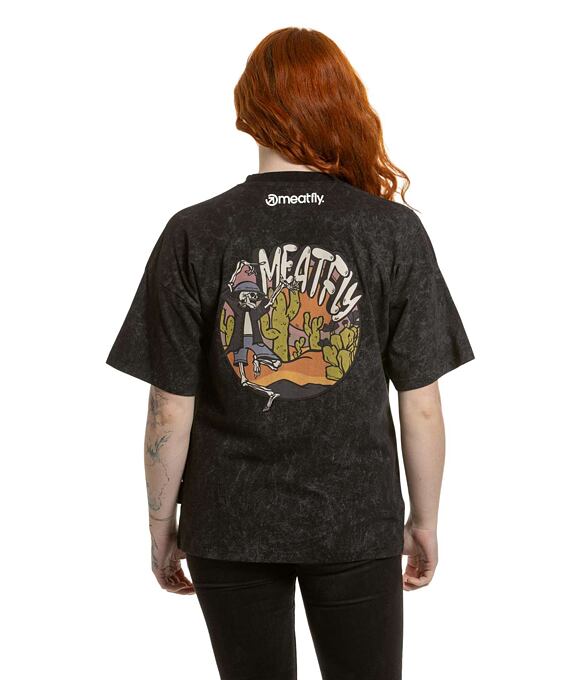 Dámské tričko Meatfly Vexey, Black Skeleton (acid wash)