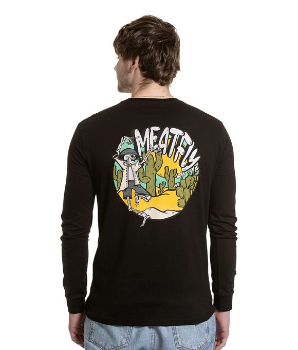 Pánské tričko s dlouhým rukávem Meatfly Julien, Black Skeleton
