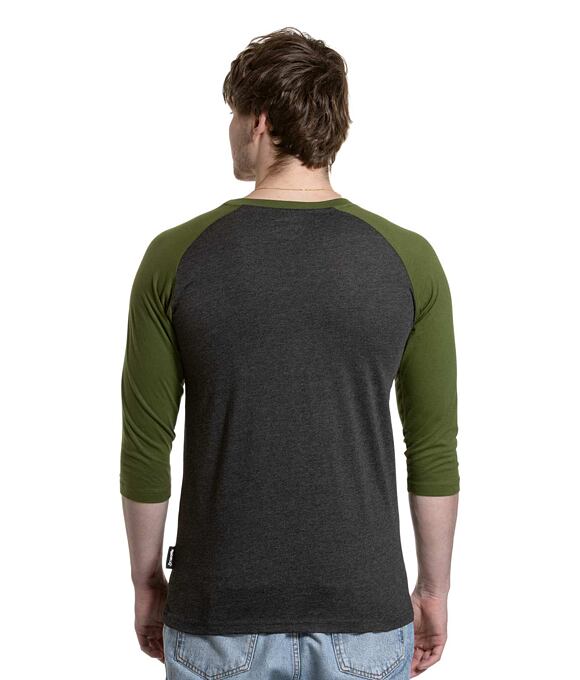 Pánské tričko s dlouhým rukávem Meatfly Reagan Raglan, Olive / Charcoal Heather