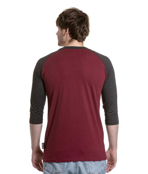 Pánské tričko s dlouhým rukávem Meatfly Reagan Raglan, Dark Wine  /  Charcoal Heather