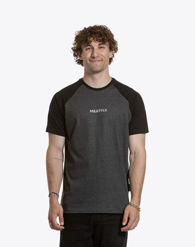 Pánské tričko Meatfly Ozzy Raglan, Charcoal Heather / Black