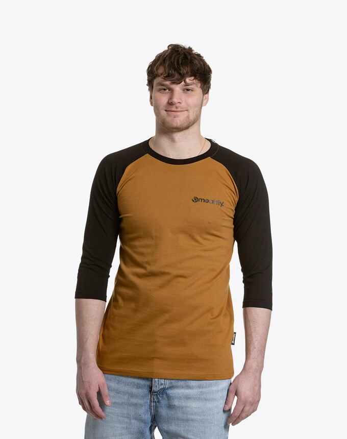 Pánské tričko s dlouhým rukávem Meatfly Reagan Raglan, Gold Brown  /  Black