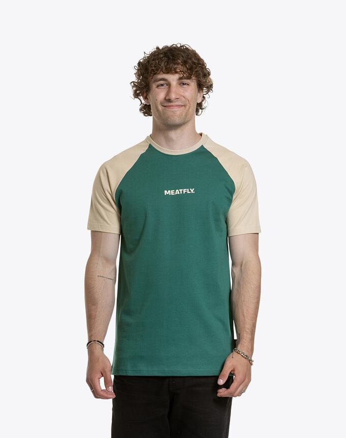 Pánské tričko Meatfly Ozzy Raglan, Forest Green / Sand