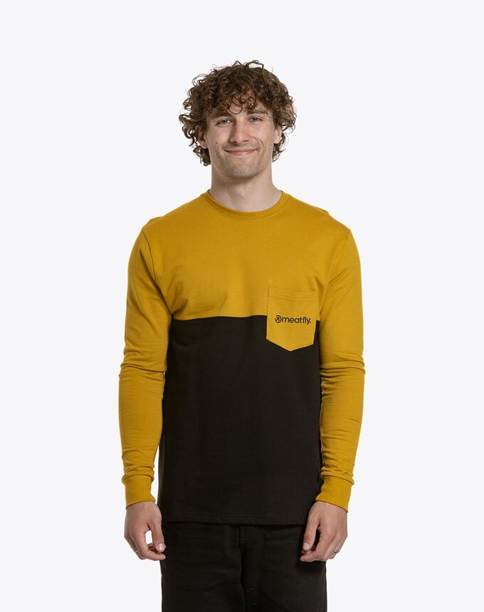 Pánské tričko s dlouhým rukávem Meatfly Harvey, Mustard  /  Black