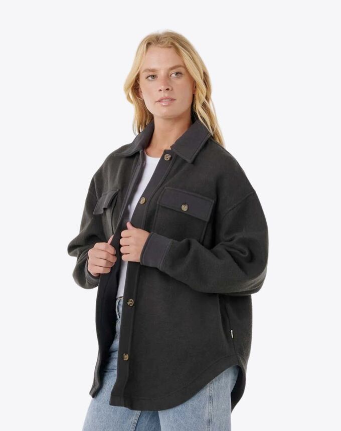 Dámská bunda Rip Curl High Tide Fleece Shacket, Washed Black
