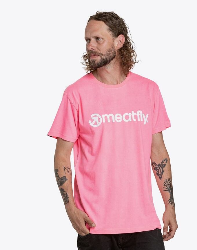 Pánské tričko Meatfly Joe, Neon Pink/White