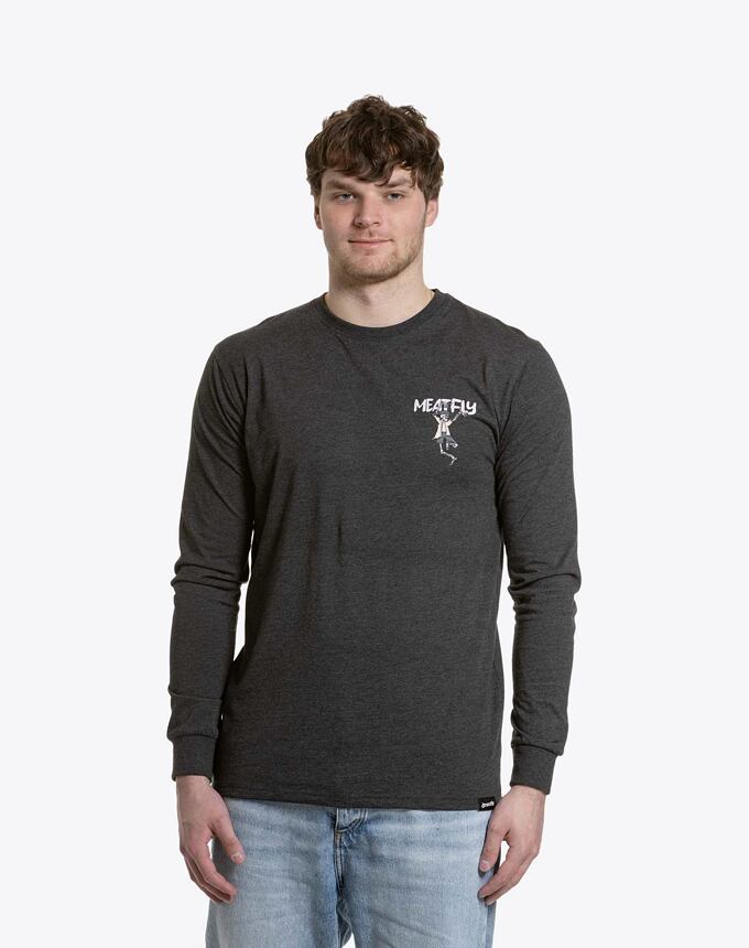 Pánské tričko s dlouhým rukávem Meatfly Julien, Charcoal Heather Skeleton