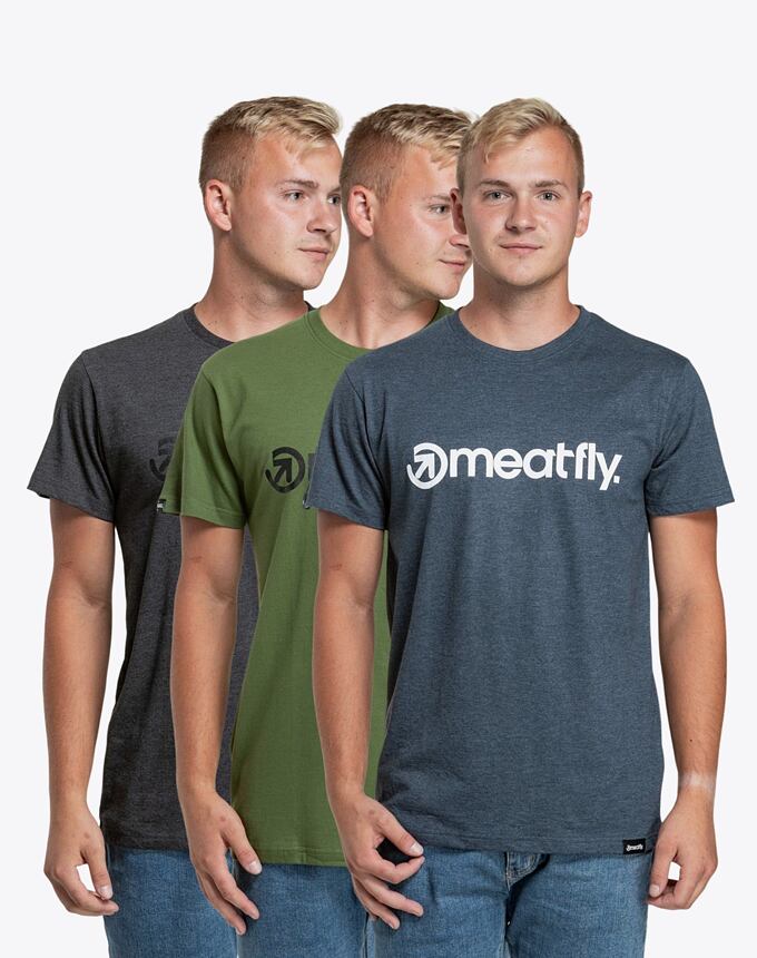Balení pánských triček Meatfly MF Logo Multipack, Charcoal Heather/Olive/Navy Heather