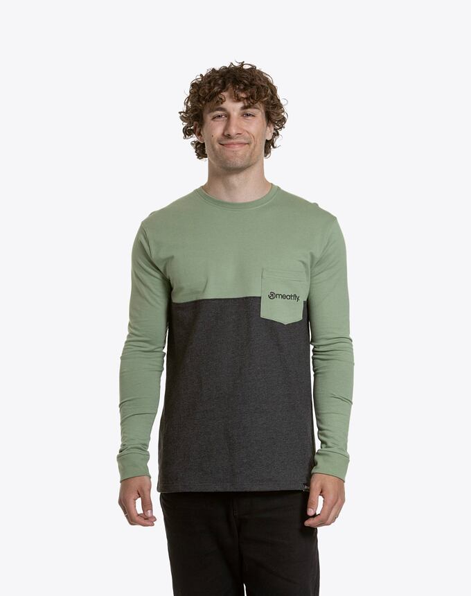 Pánské tričko s dlouhým rukávem Meatfly Harvey, Basil  /  Charcoal Heather
