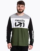 Pánské tričko s dlouhým rukávem Meatfly Judgement, Olive / White / Grey Heather